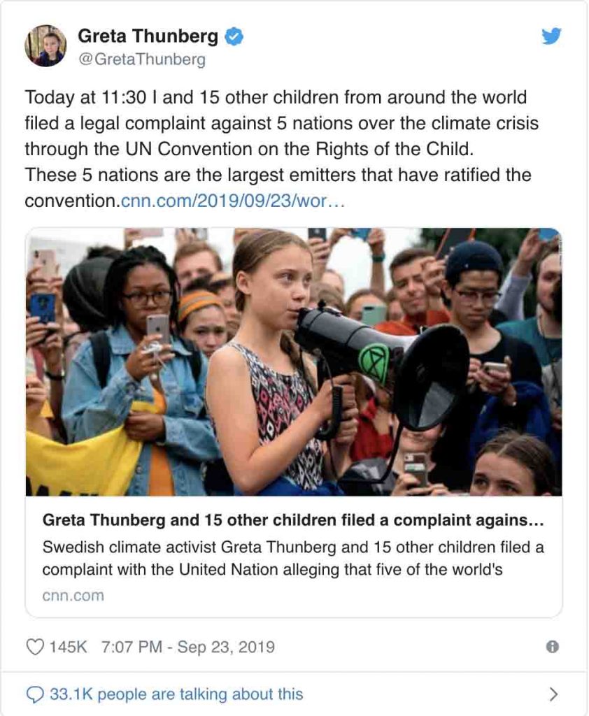 petizione globale sul clima Greta Thunberg