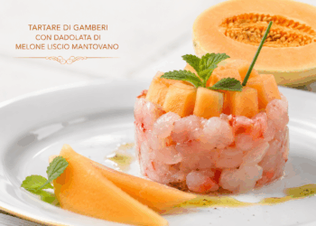 tartar di gamberi con dadolata di melone mantovano liscio
