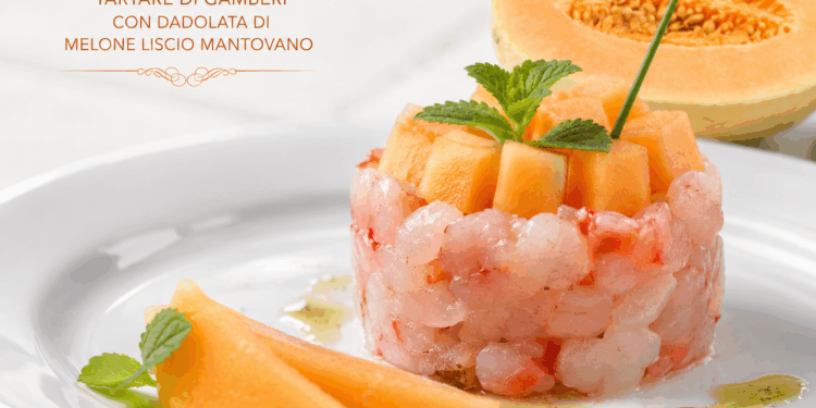tartar di gamberi con dadolata di melone mantovano liscio